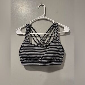 Athleta Strappy Back Sports Bra in Black and Grey Stripes Size Small